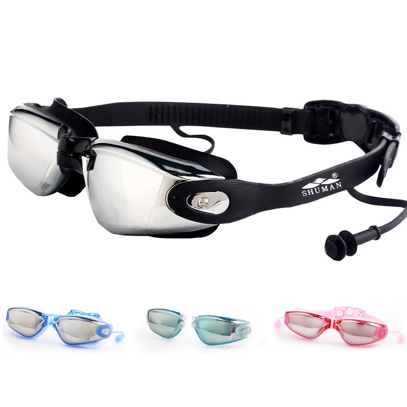 One-piece swimming goggles with earplugs