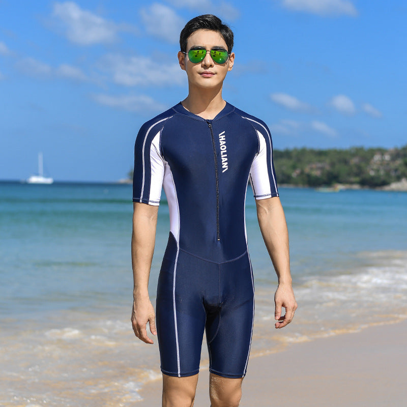 One-Piece Men Short-Sleeved Surfing and Swimsuit