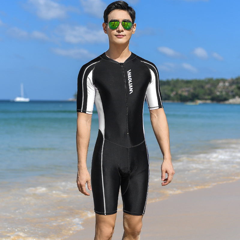 Traje de baño de una pieza de manga corta para hombre para surfear y nadar