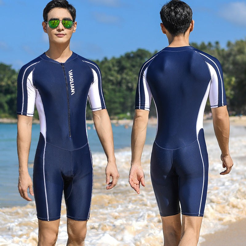 Traje de baño de una pieza de manga corta para hombre para surfear y nadar