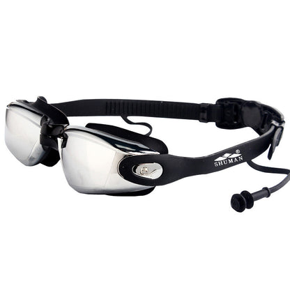 One-piece swimming goggles with earplugs