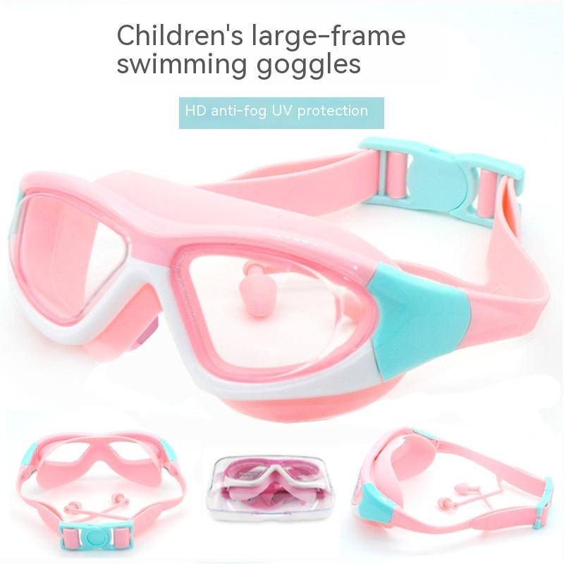 Gafas de natación antivaho para niños de alta definición, cómodas gafas de natación con tapones para los oídos de una sola pieza de silicona