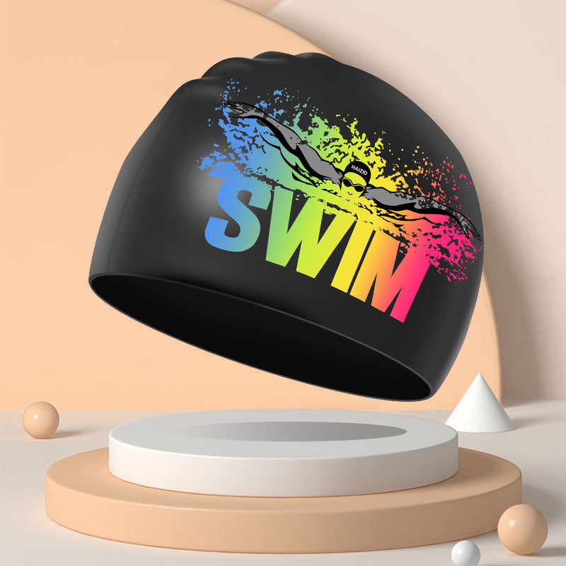 Printed Swimming Cap Waterproof Ear Protection Comfortable Long Hair Plus Size Not-too-tight