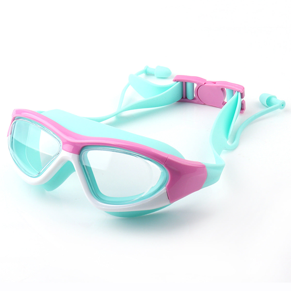 Gafas de natación antivaho para niños de alta definición, cómodas gafas de natación con tapones para los oídos de una sola pieza de silicona