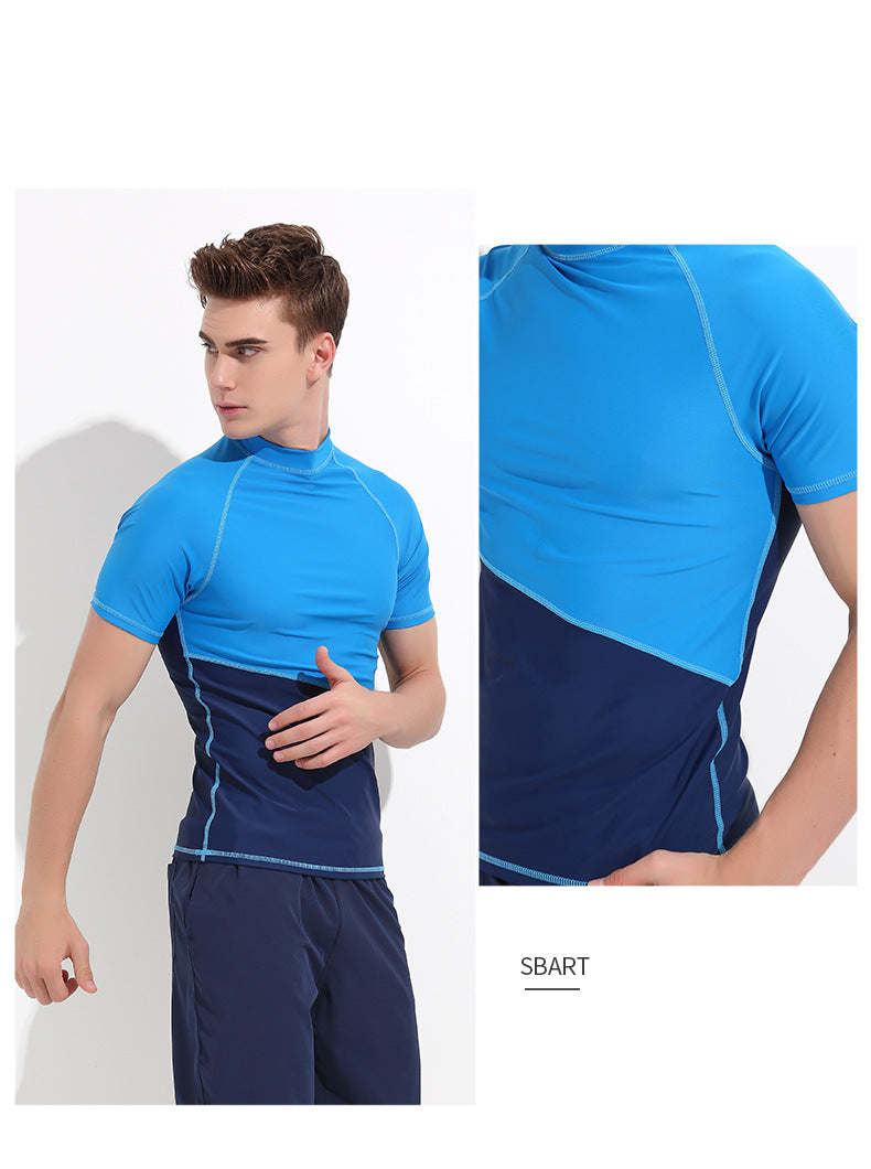 Slim Men Quick-drying Short Sleeve Surfing and Swimsuit