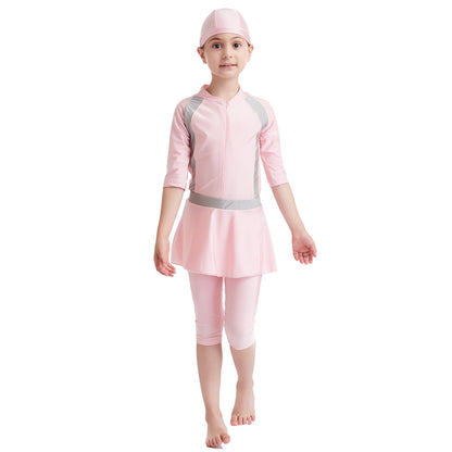 Traje de baño conservador de color sólido para niñas