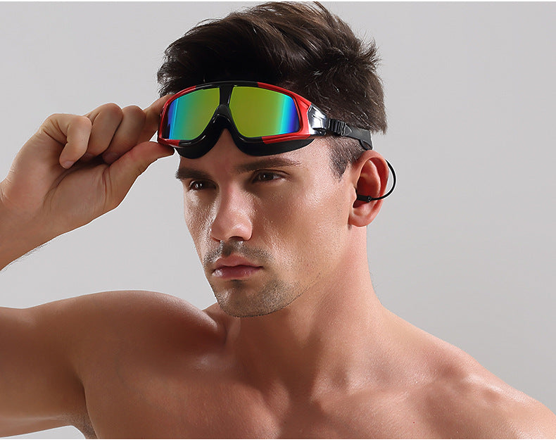 Gafas de natación para adultos de gran tamaño, HD, impermeables y antivaho