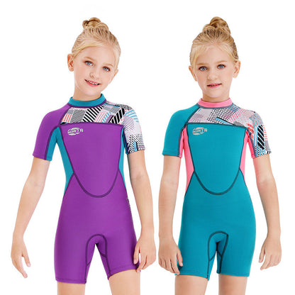 Girls Snorkeling, Surfing, Weather-Proof Autumn And Winter Short-Sleeved Swimwear