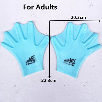 1 par de aletas de snorkel de silicona, equipo de natación, accesorios de buceo de manos completas, palma palmeada, guantes de gel de sílice para adultos y niños