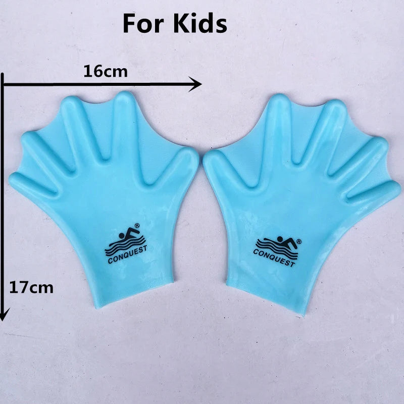 1 Par de Barbatanas de Snorkeling Equipamento de Natação de Silicone Mãos Inteiras Acessórios de Mergulho Palma de Rede Adultos Crianças Luvas de Sílica Gel