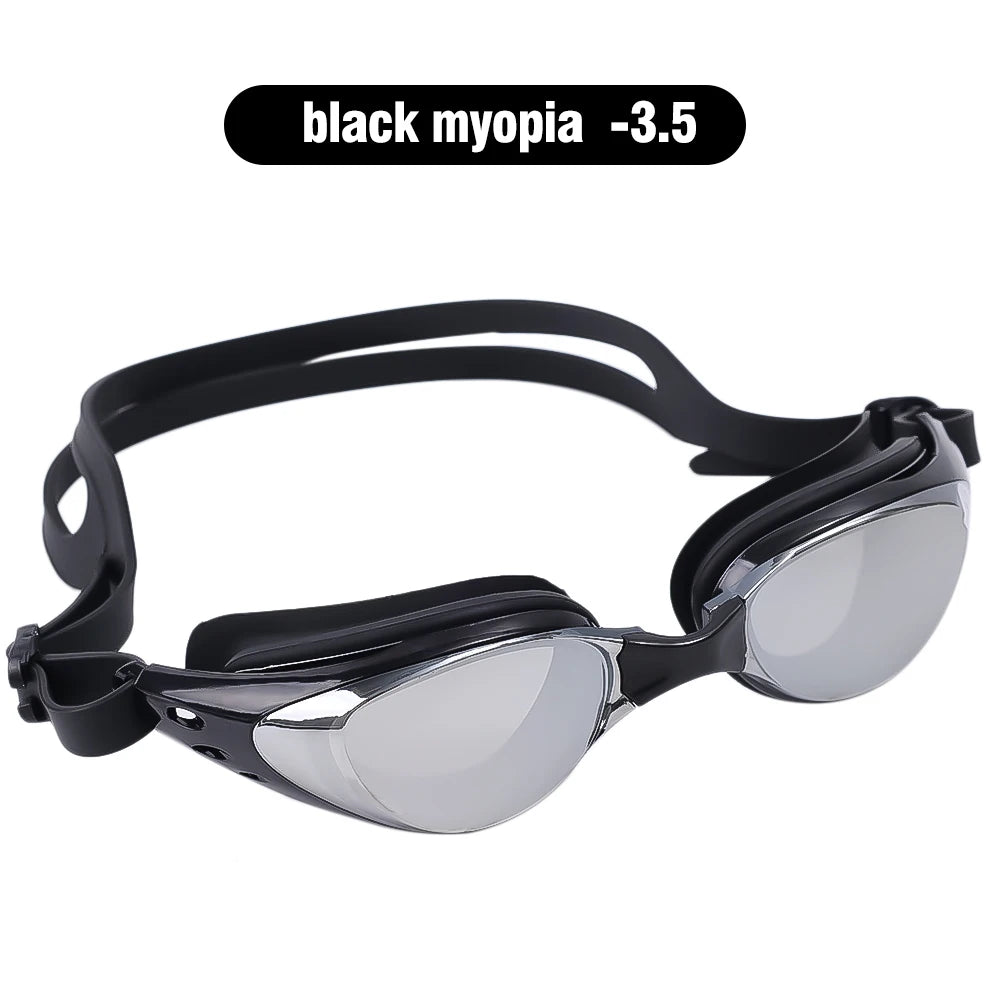 Gafas de natación para adultos con miopía, color negro