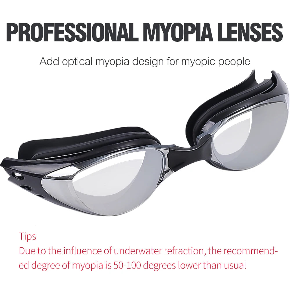 Adult Myopia Swimming Goggles - Black