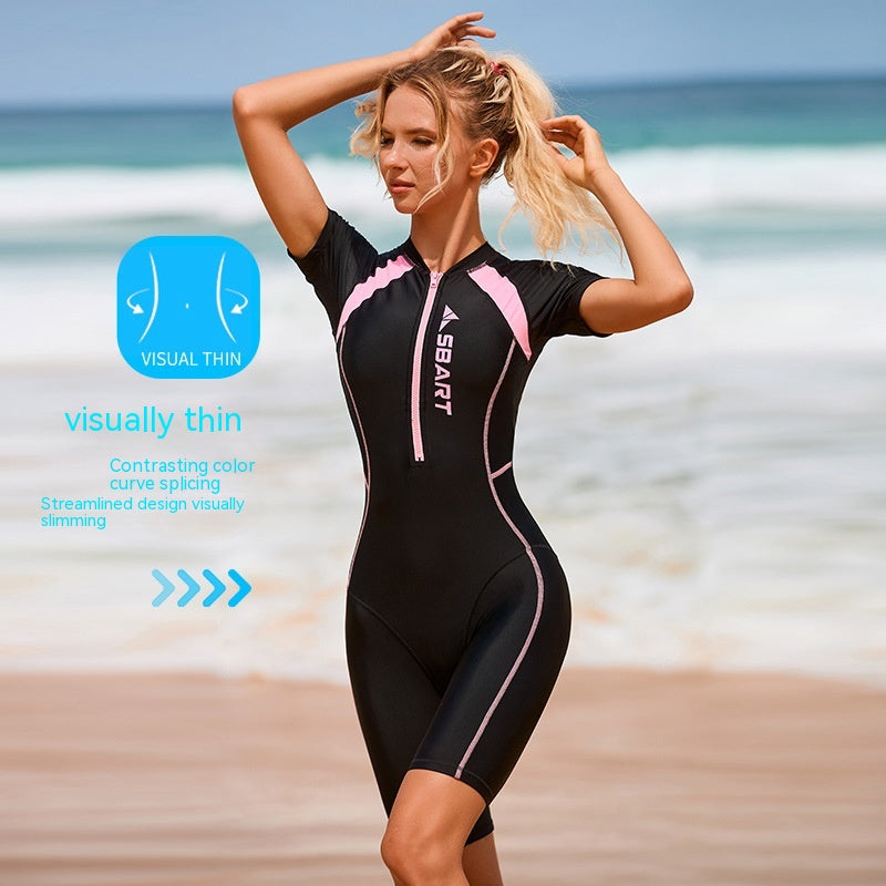 Solid Color Quick-drying Sun-proof Tight-fitting Surfing and Swimsuit With Chest Pad