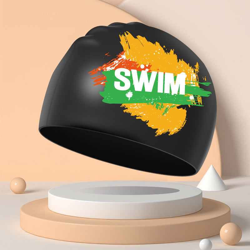 Printed Swimming Cap Waterproof Ear Protection Comfortable Long Hair Plus Size Not-too-tight